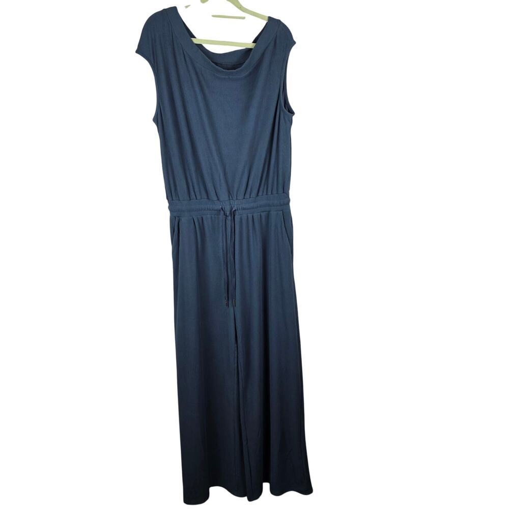 NWT CIDER Blue Teal Asymmetrical One Shoulder Jumpsuit Women’s Stretch Wide Leg